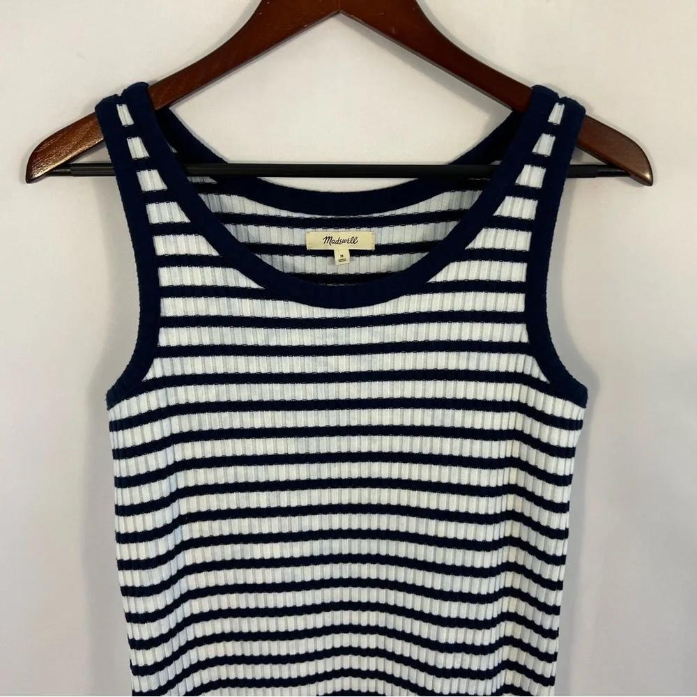 Madewell Sweater Dress Midi Navy Blue White Striped Knit Sleeveless Tank - Picture 2 of 3